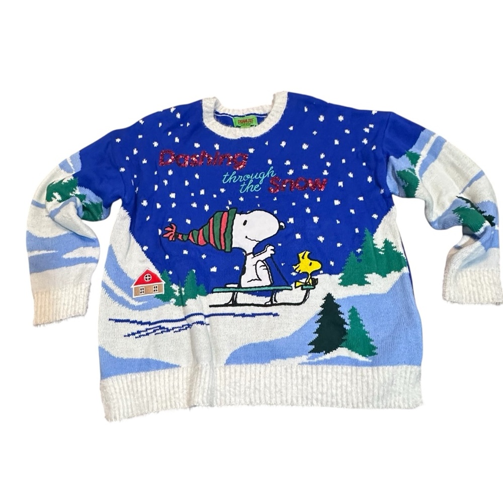Snoopy & Woodstock Holiday‎ Sledding Ugly Christmas Sweater 1X
